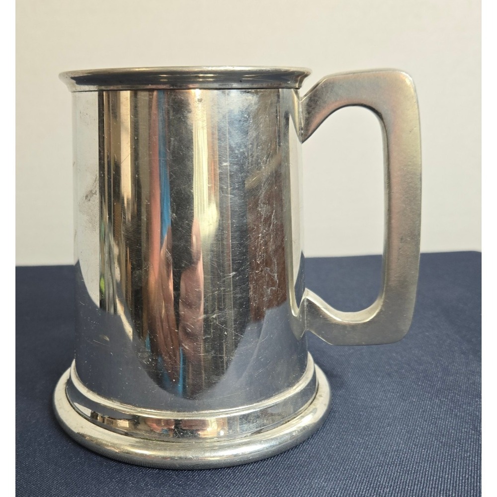 English Pewter Tankard Beer Mug Made in England Glass Bottom Vintage